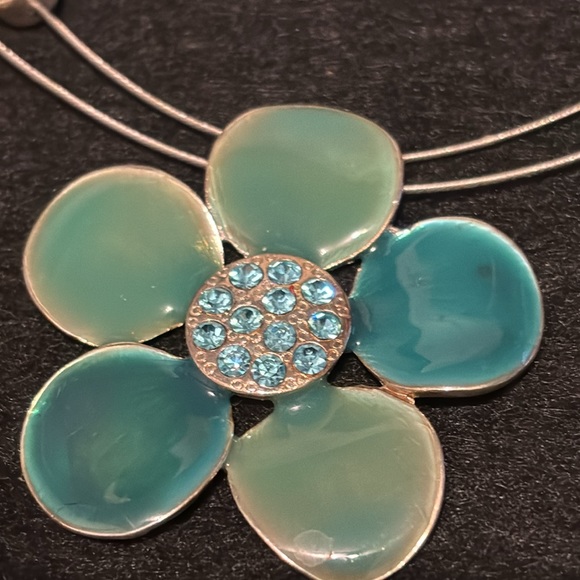 Vintage Blue Enamel & Crystal Necklace / Choker - Picture 10 of 11